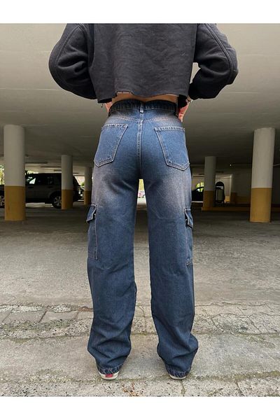 Gofeel Μπλε Vintage Baggy Cargo Washed Jean