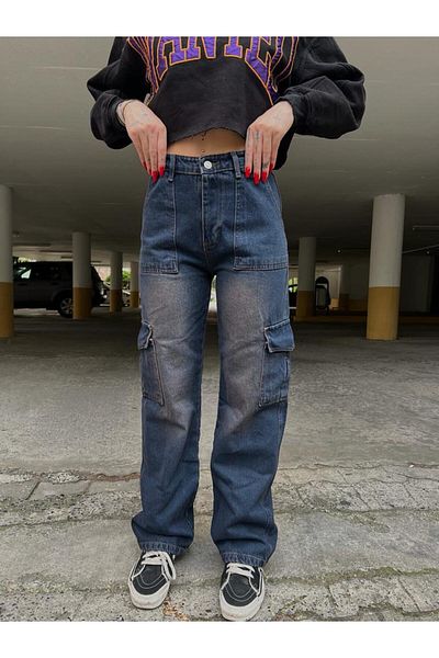Gofeel Μπλε Vintage Baggy Cargo Washed Jean