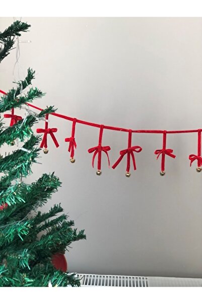 Denseden Новогодишна кадифена панделка със златни камбанки за украса на колед...