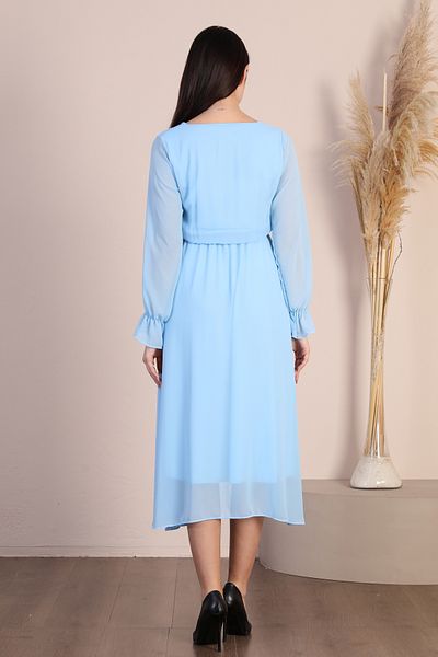 Azra Style Baby Blue Double Breasted Collar and Belted Chiffon Maternity Dress - Trendy Night Stylish
