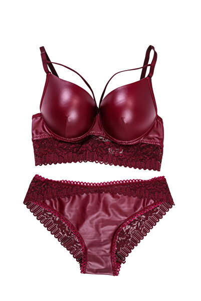 Tılsım Lingerie Set sutien și căptușit din piele din dantelă bordeaux