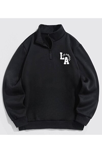 trendgar Pulover cu gât negru cu jumătate de fermoar imprimat L&amp;A