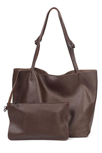 Ysmn حقيبة كتف نسائية واسعة بمقبض مزدوج من الجلد الطبيعي YC012035DRL