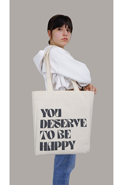 Luvili Printed Gusseted Canvas Tote Bag, To Be Happy