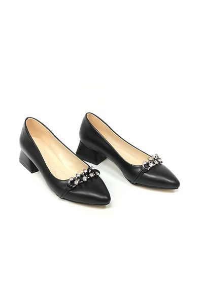 KAFKASLAR AYAKKABI KAFKASLAR 3 Cm Grosime Toc Lanț Piatră Detaliat Stiletto Classic Pantofi