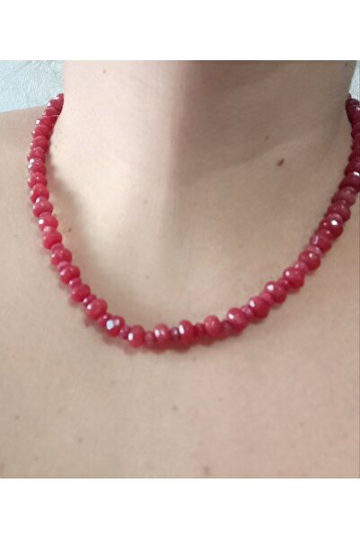 PİRAMİGO Kök Yakut Kolye 4/8 mm Kırmızı Gerdanlık Ruby