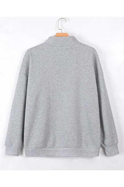 trendgar Γκρι πουλόβερ με γιακά με μισό φερμουάρ