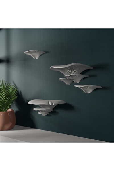 TuransoyCraft Mantar Şeklinde 3'lü Dekoratif Raf İskandinav Duvar Rafı