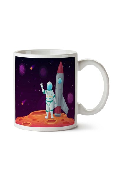 ART HEDİYE كوب مطبوع عليه صاروخ رائد الفضاء على الجانبين