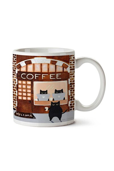 ART HEDİYE Coffee Coffee Cat Cafe Welcome Two Sided Printed Mug Cup