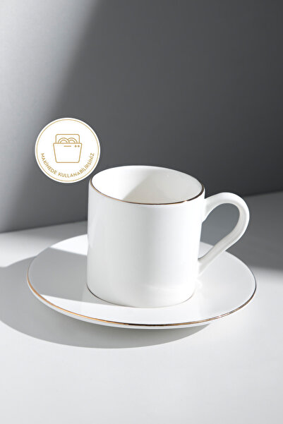 Nehir duru porselen sedef yaldızlı kahve fincan takımı seti 6 kişilik