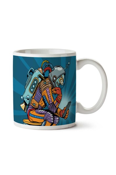 ART HEDİYE كوب ريترو روبوت رائد فضاء مطبوع على الجانبين