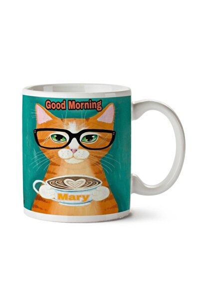 ART HEDİYE كوب Good Morning Good Morning Cat Glasses Hipster Cat مطبوع على ال...
