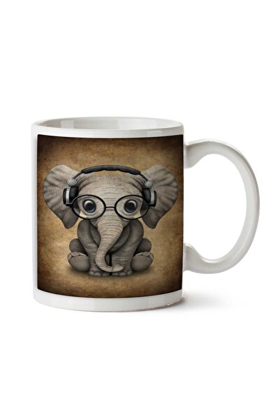 ART HEDİYE كوب مطبوع على الجانبين على شكل فيل يستمع إلى الموسيقى