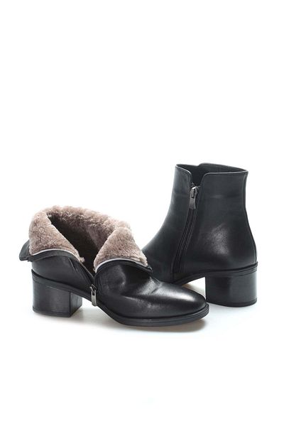 Ayakkabıhane Furry Inside, Genuine Leather Outside, Black Women's Classic Heeled Boots AH08757112612760