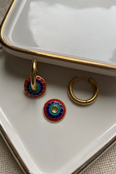 fuya design Three Layer Enameled Hoop Steel Earrings