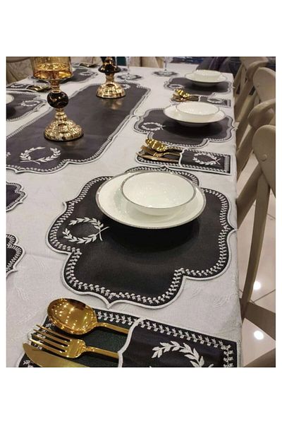 Bonny Home Fecioară, negru, argintiu, 8 piese, 25 piese, set american de servire și alergare, set de prezentare pentru cină din piele brodata