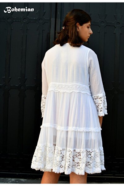 Bohemian Women's White Lace Bell Dress