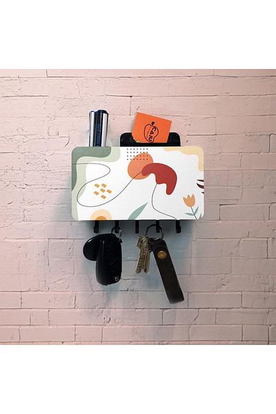 CajuArt Decorative Wall Hanger with Linear Motif Compartments - Keychain