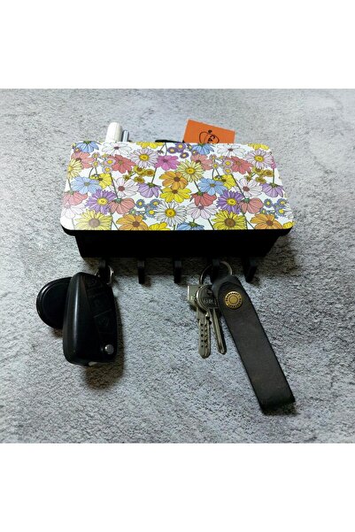 CajuArt Colorful Flower Motif - Compartmented Keychain Wall Hanger Decor
