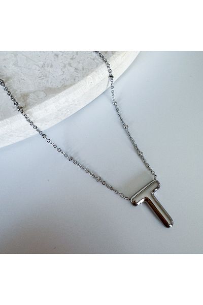 CHARMLUCKY Steel bombed letter T necklace