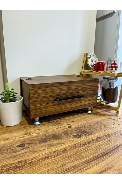 Mimoza Dignity Wooden Bread Box Walnut Black with Handles and Chrome Legs
