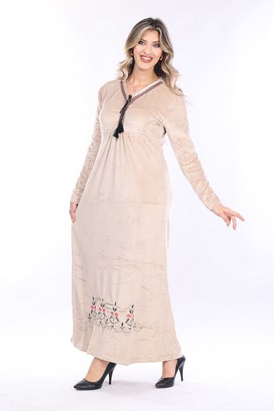 mervemoda فستان طويل مخملي برقبة على شكل حرف V للنساء