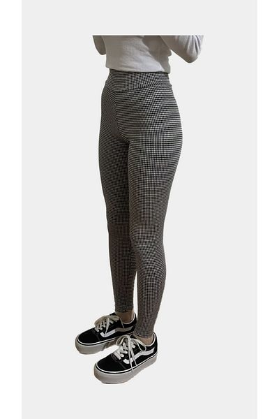 Modoo Tekstil Women's Black Houndstooth Patterned Leggings Pants