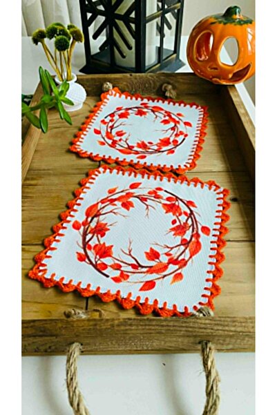 Runner Supla Home 2 adet dekoratif sonbahar yaprakları desenli kokteyl sunum ...