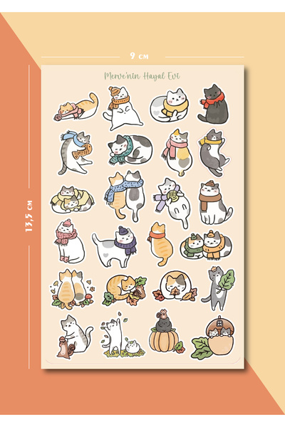 Mervenin Hayal Evi Sevimli Watercolor Kedi Planlayıcı Sticker - Planner - Aja...