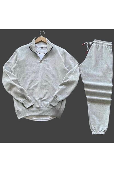 WEARTEX Unisex Unprinted cotton Half zipper - Sweatpants 2 piece set