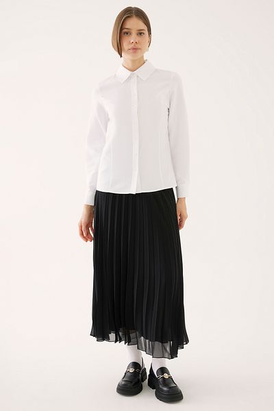 Perspective Nomi Slim Fit Standard Size Fake Sleeve Shirt Collar White Color Women's Shirt