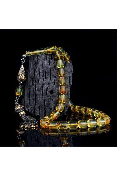 Tesbihsepetim HER TANESİ SİNEK FOSİLLİ GÜMÜŞ PÜSKÜLLÜ KAPSÜL KESİM DAMLA KEHRİBAR TESBİH