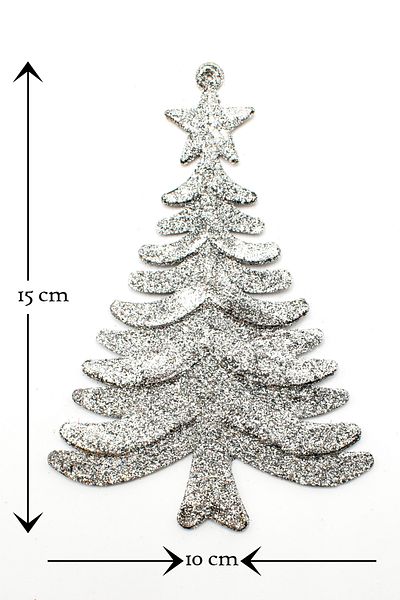 Waldern 3 bucăți de pin cu sclipici Ornament pentru brad de pin de Anul Nou argintiu-roșu 15*10 cm