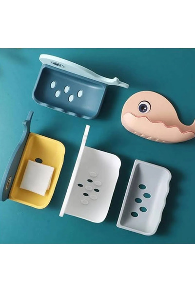 CEPHOME Set de 4 săpunere cu model balenă-pește și sistem de scurgere a apei