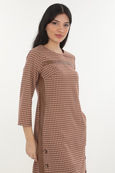 Element's Γυναικείο ριγέ και δερμάτινο λεπτομερές φόρεμα