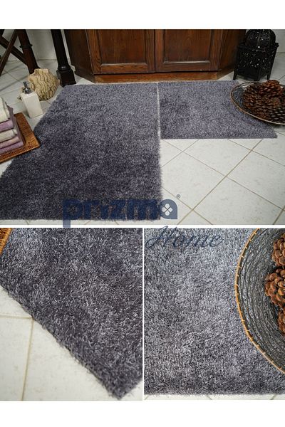 Prizma Romanza, Non-Slip, Washable 2-Piece Bathroom Rug, Mat| Gray - (60X100) (50X60) Cm