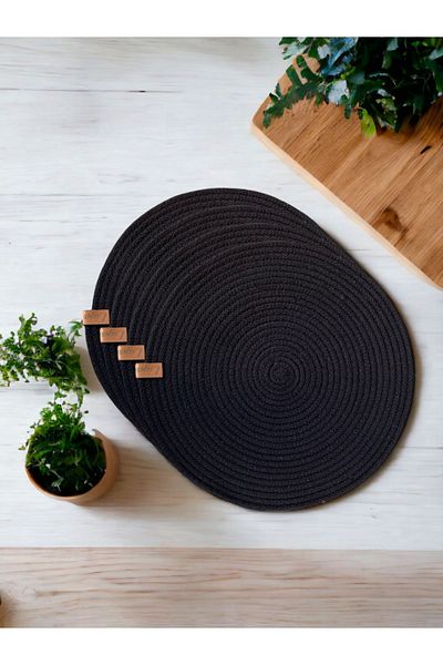 Liya Bella Set of 4 Handmade Cotton Thread Black Charger Set - American Service Presentation