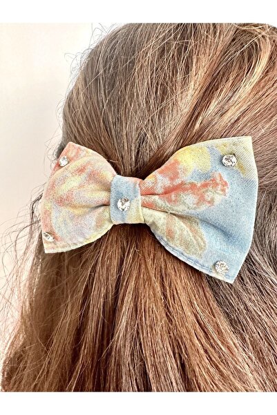 alsaccessories Clip elegant cu model albastru și portocaliu, cu pietre de cristal pe margini