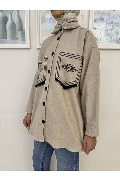 Smymoda Дамска кашмирена риза с копчета и джобове