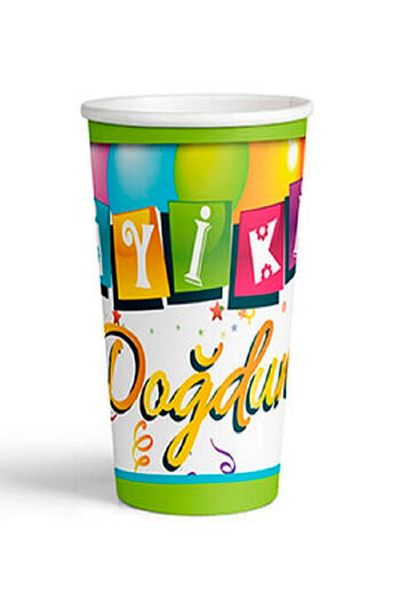 Kazanabil 8 PACK HAPPY BIRTHDAY THEMED COLORED CARDBOARD CUPS
