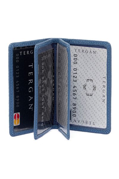Tergan Blue Leather Unisex Card Holder 01601ı6t