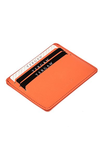 Tergan Orange Leather Unisex Card Holder 01050l6c
