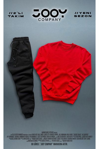 Jooy Company Red Crew Neck Φούτερ Μαύρο Φούτερ Σετ 2 τεμαχίων Συνδυασμός
