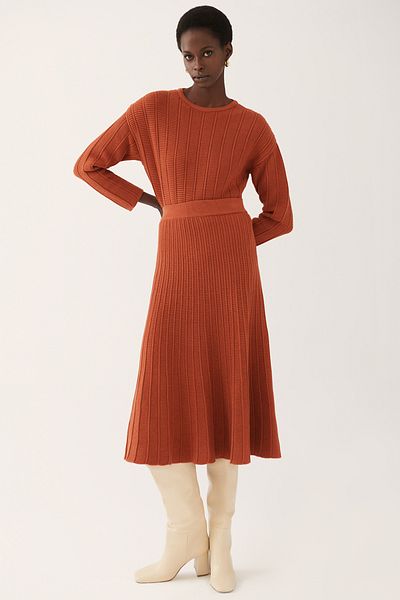 Perspective Lien Tan Color Knitwear Skirt