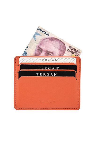 Tergan Orange Leather Unisex Card Holder 01050l6c