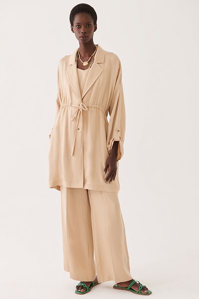 Perspective Beige Colored Jarmo Women's Trench Coat - Comfortable Fit, Men's Collar