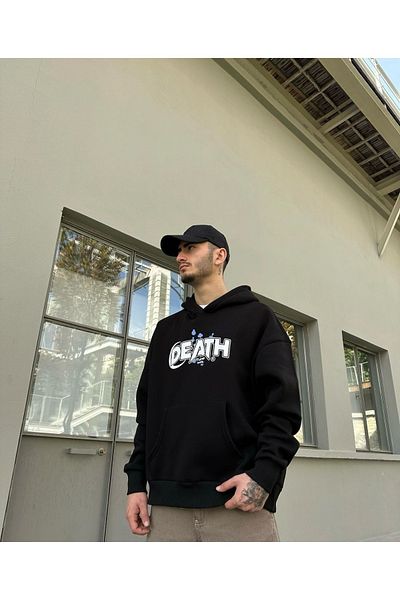 Benisengiydir Black Death Printed Hooded Oversize Sweatshirt Men