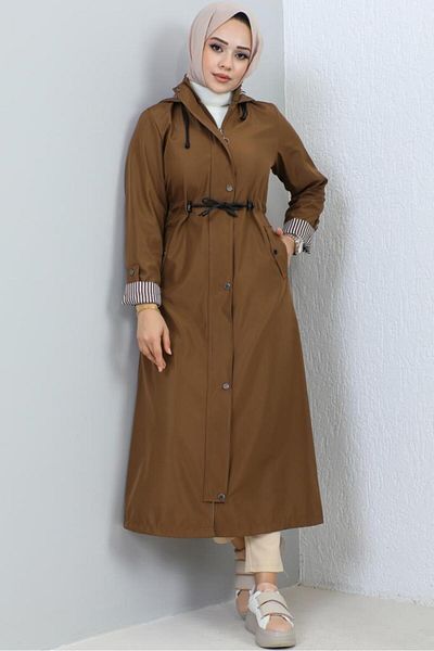 benguen 7010 Μακριά Hijab Trench Coat Tan