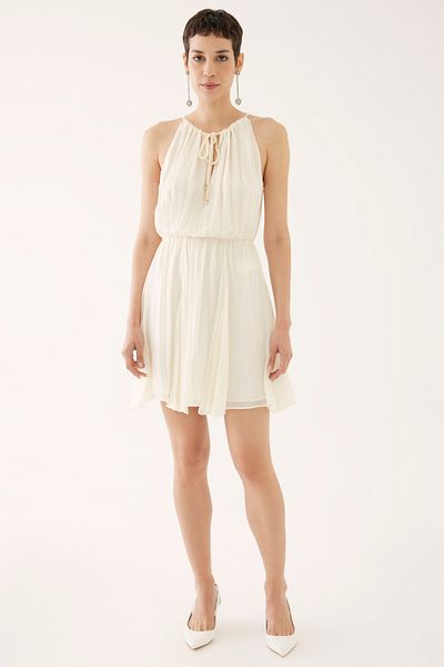 Perspective Roland Ecru Mini-Length Round Neck and Zero Sleeve Dress